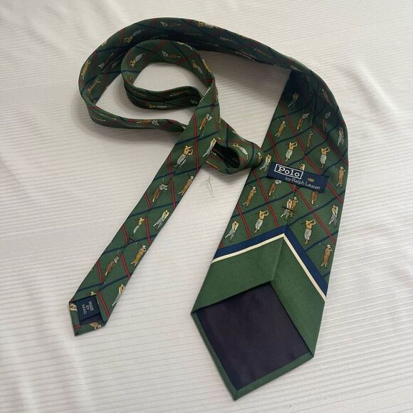 POLO RALPH LAUREN GOLF PRINT SILK HANDMADE TIE PREPPY Y2k VINTAGE 90s - Picture 2 of 7